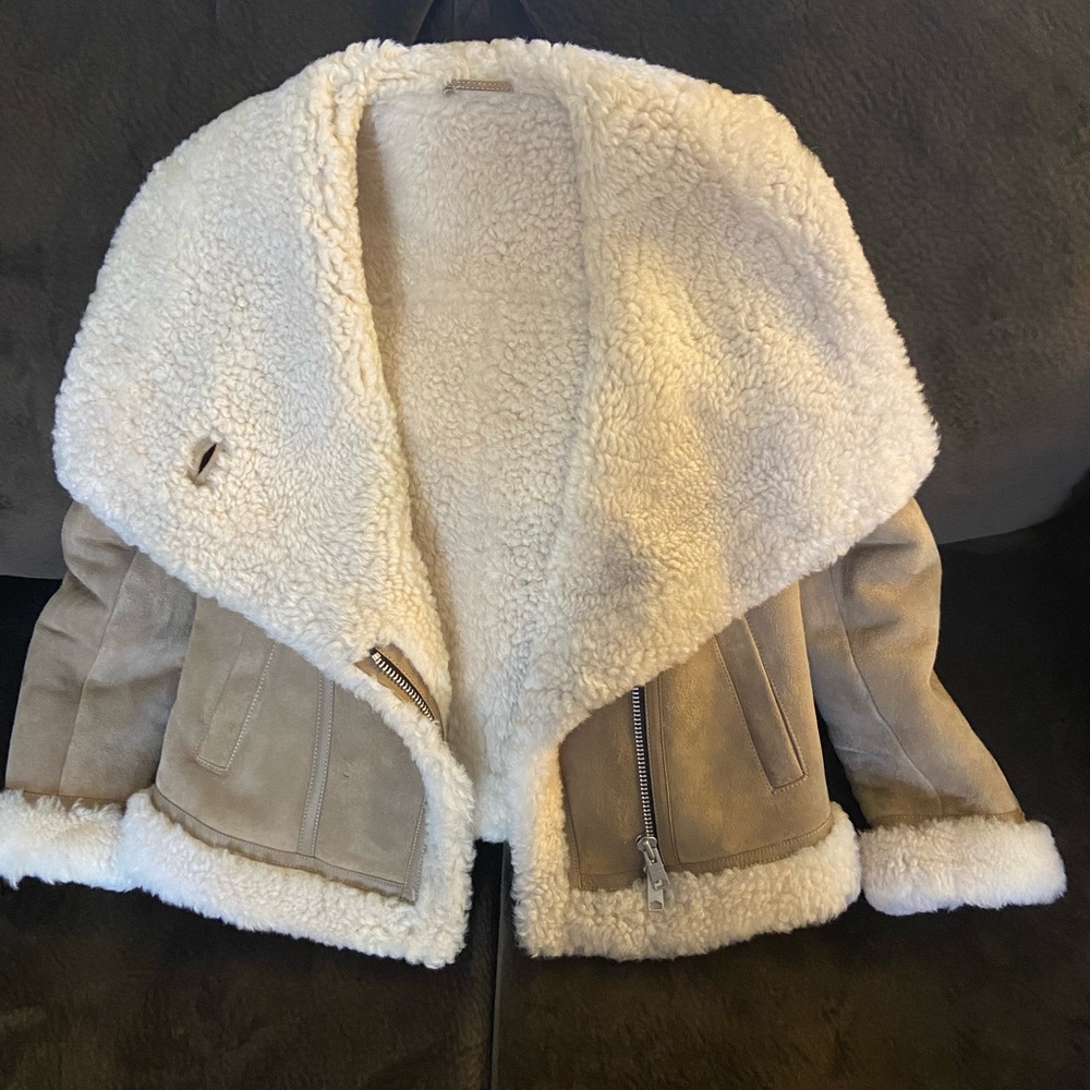 AllSaints Shearling Biker Jacket. Small.